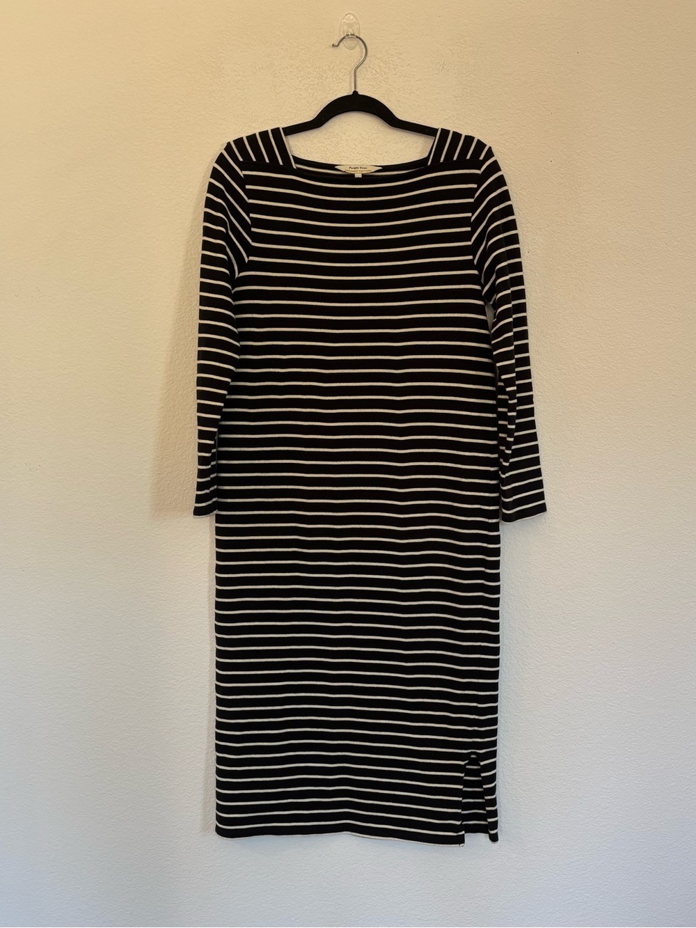 People Tree Organic Cotton Black White Stripe Midi Dress